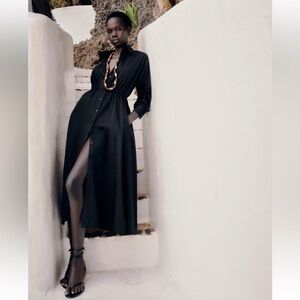 Zara Long Sleeve Poplin Midi Shirt Dress